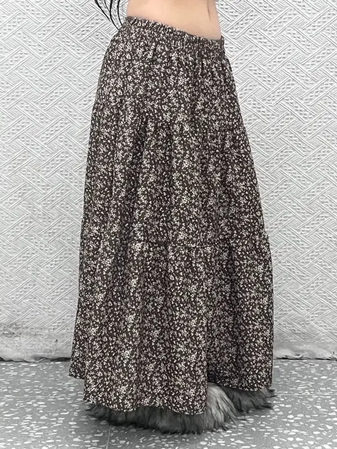 빈티지 밴딩 보헤미안 모리걸 잔꽃 플레어 롱스커트 24인치 C08419 상품이미지2