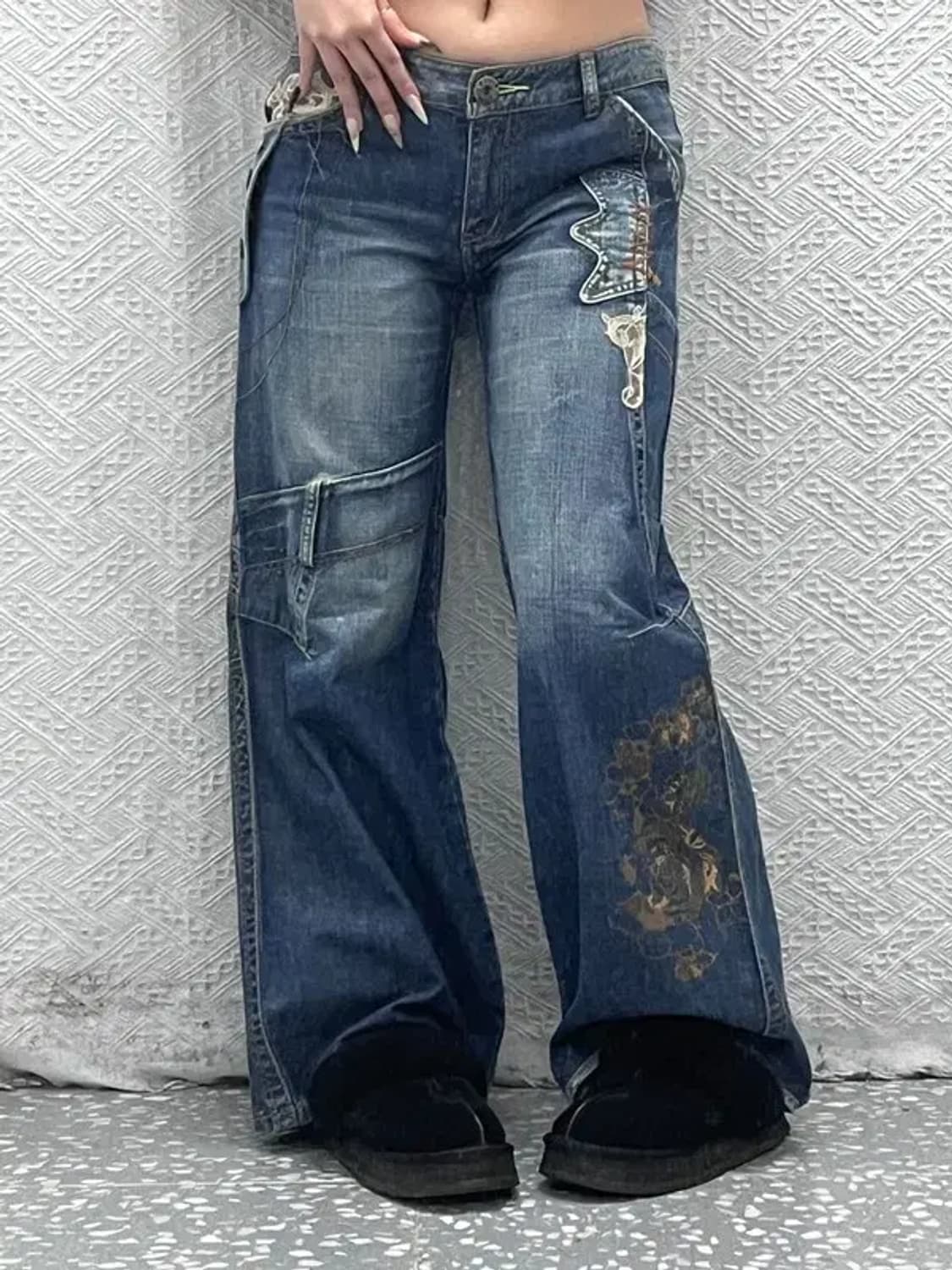 바닐라비 레트로 키치 레이스 패치 데님팬츠 27인치 C08463 상품이미지1