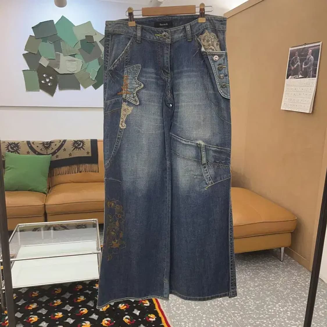 바닐라비 레트로 키치 레이스 패치 데님팬츠 27인치 C08463 상품이미지3