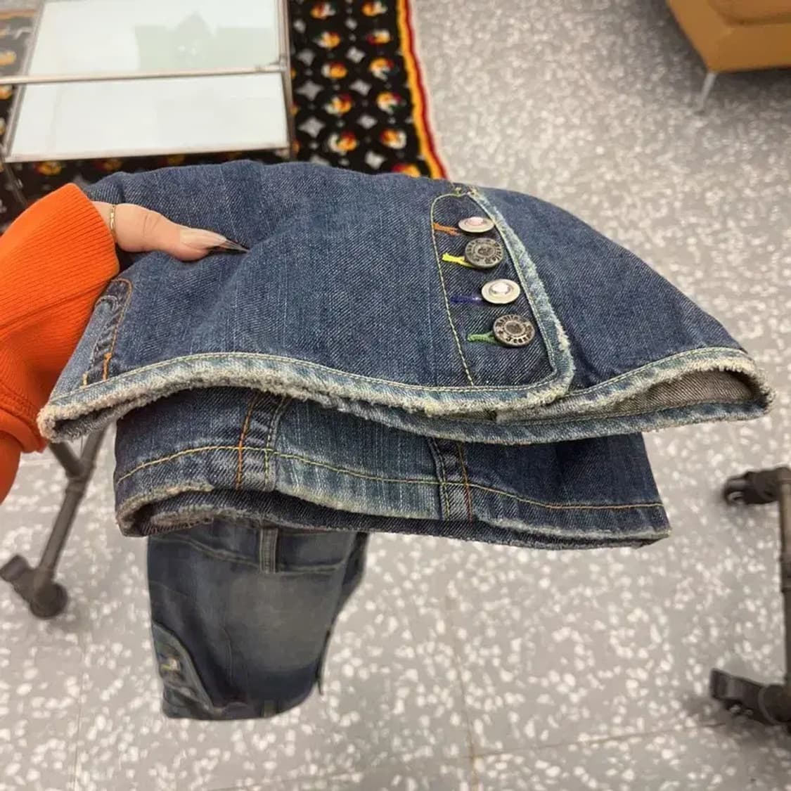 바닐라비 레트로 키치 레이스 패치 데님팬츠 27인치 C08463 상품이미지6