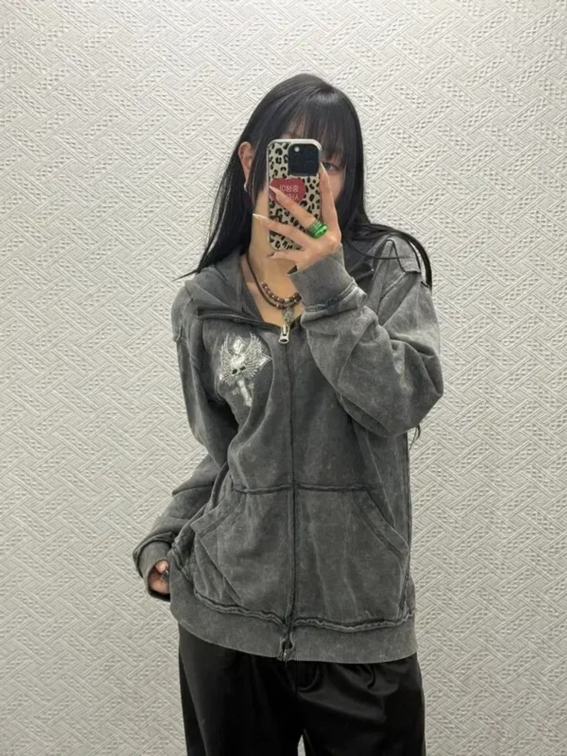 버커루 스트릿 고딕 고어 스컬 빈티지 데미지 후드집업 L C08486 상품이미지2