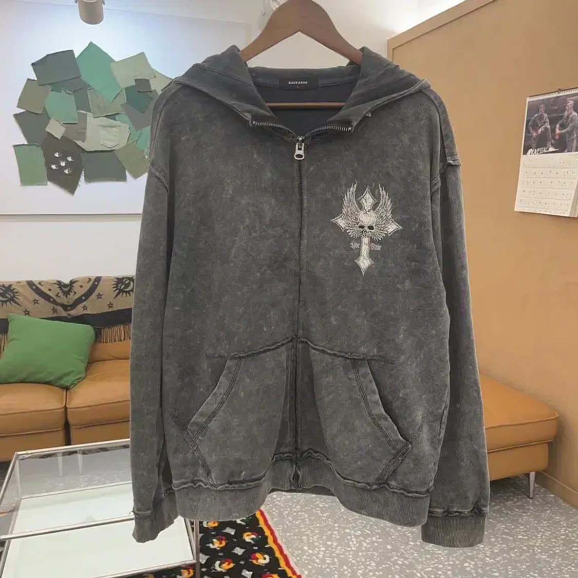 버커루 스트릿 고딕 고어 스컬 빈티지 데미지 후드집업 L C08486 상품이미지3