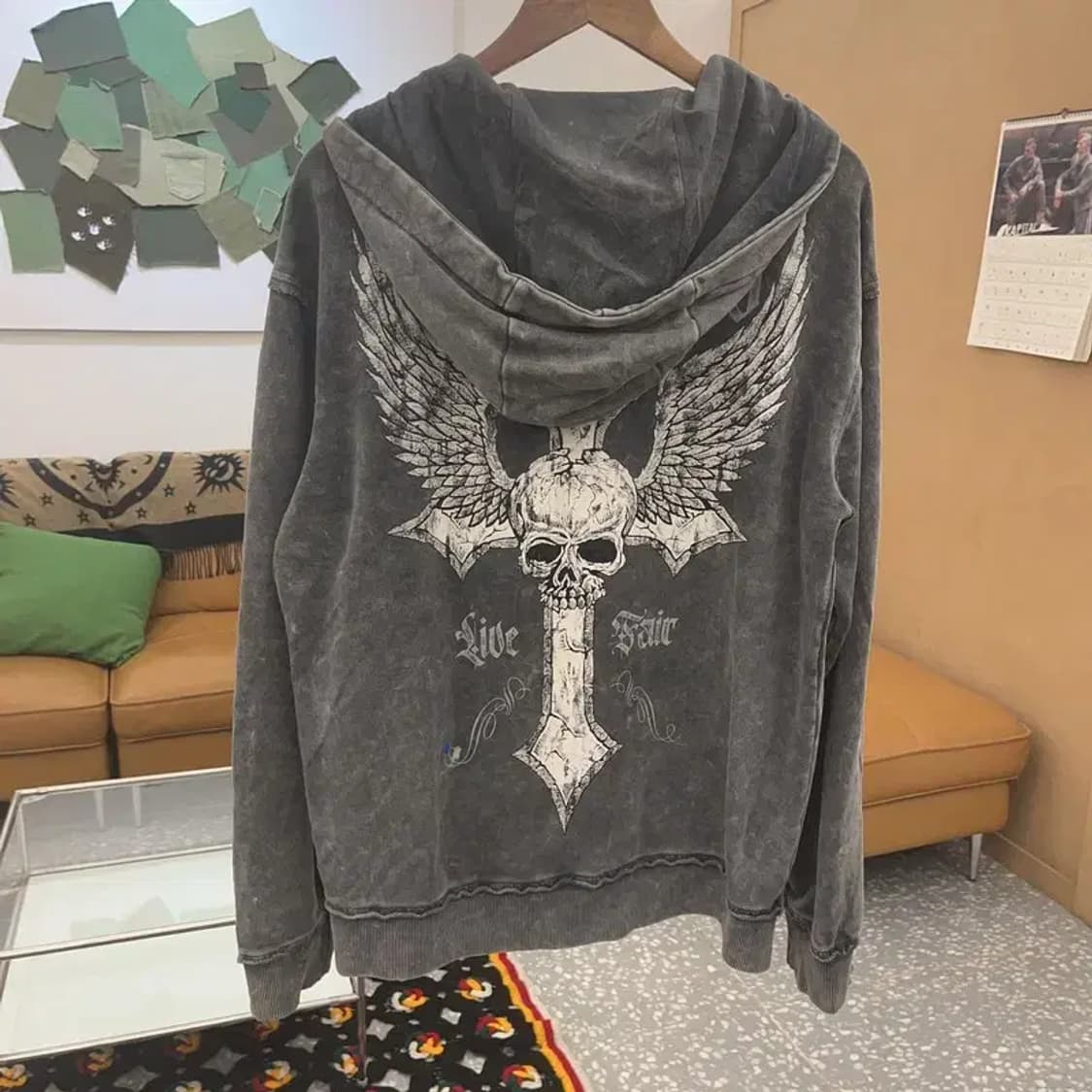 버커루 스트릿 고딕 고어 스컬 빈티지 데미지 후드집업 L C08486 상품이미지4