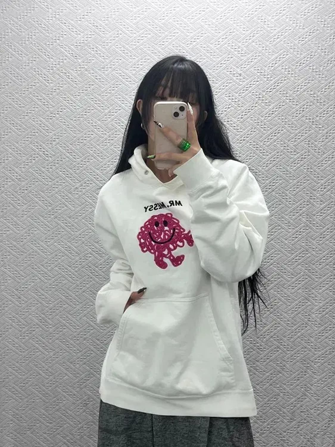 산드로 빈티지 키치 털실캐릭터 기모 후드티 105 C08527 상품이미지1