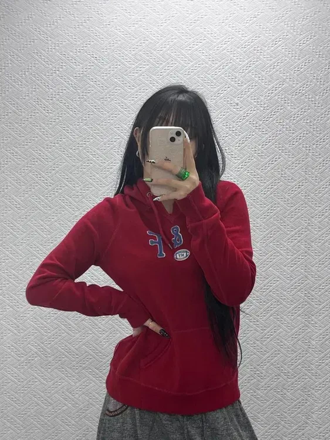 아베크롬비 Y2K 00's 딥레드 슬림핏 약기모 후드티 L C08536 상품이미지1