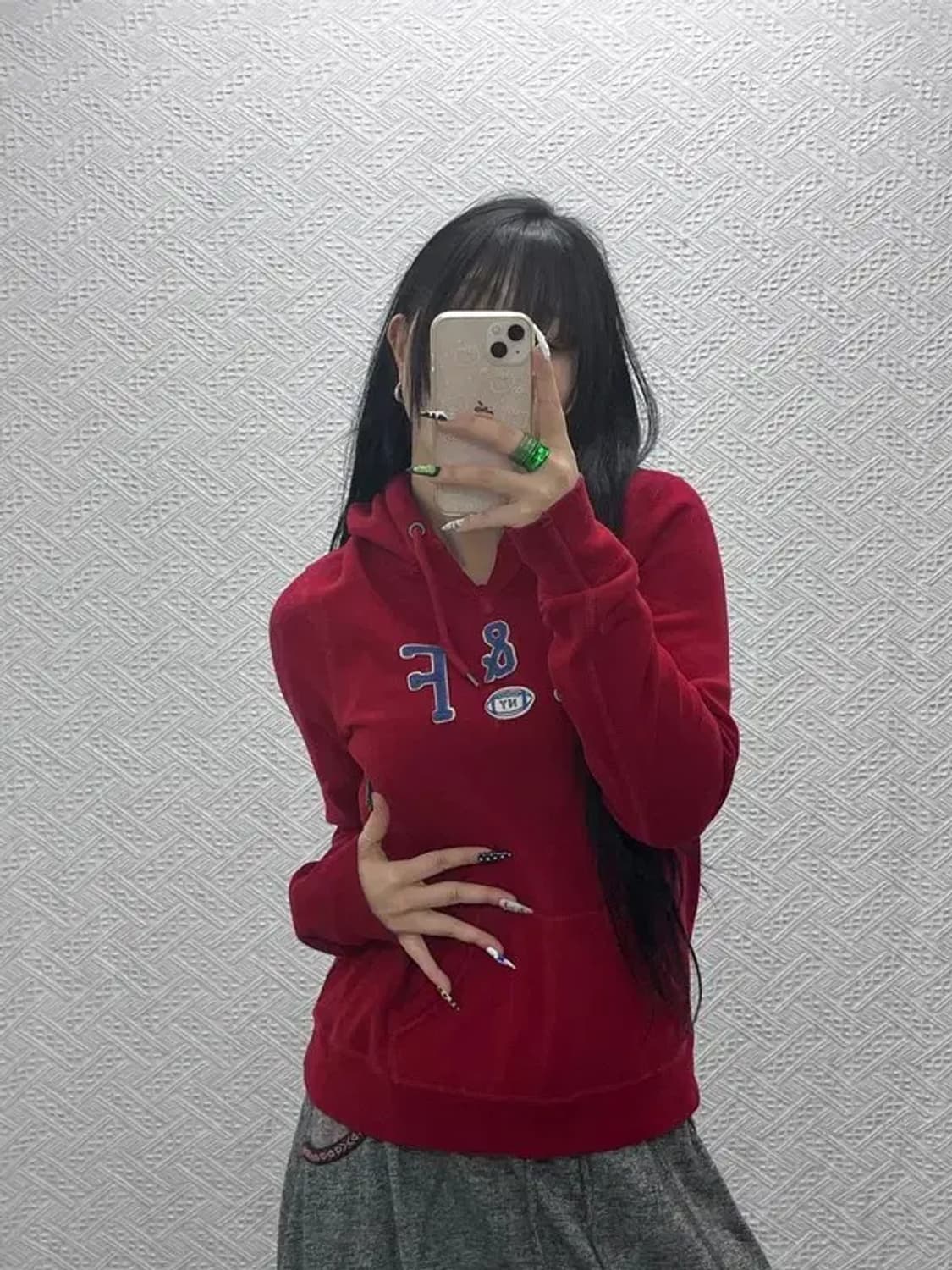 아베크롬비 Y2K 00's 딥레드 슬림핏 약기모 후드티 L C08536 상품이미지2