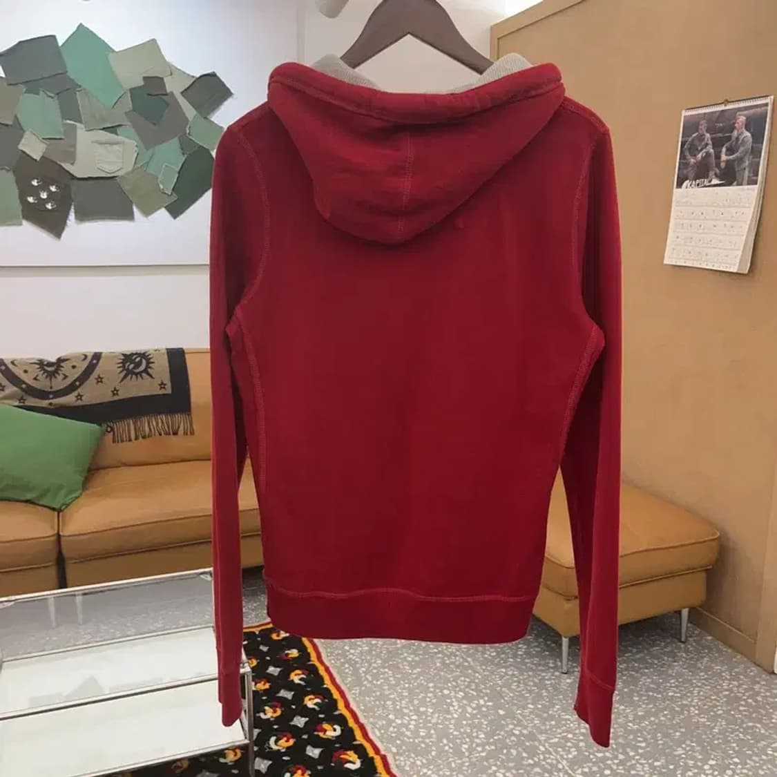 아베크롬비 Y2K 00's 딥레드 슬림핏 약기모 후드티 L C08536 상품이미지4