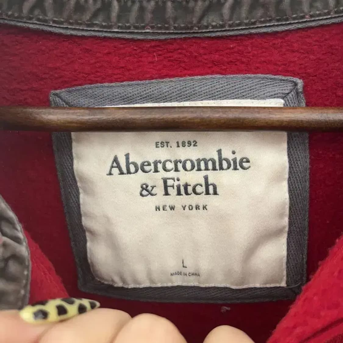 아베크롬비 Y2K 00's 딥레드 슬림핏 약기모 후드티 L C08536 상품이미지5