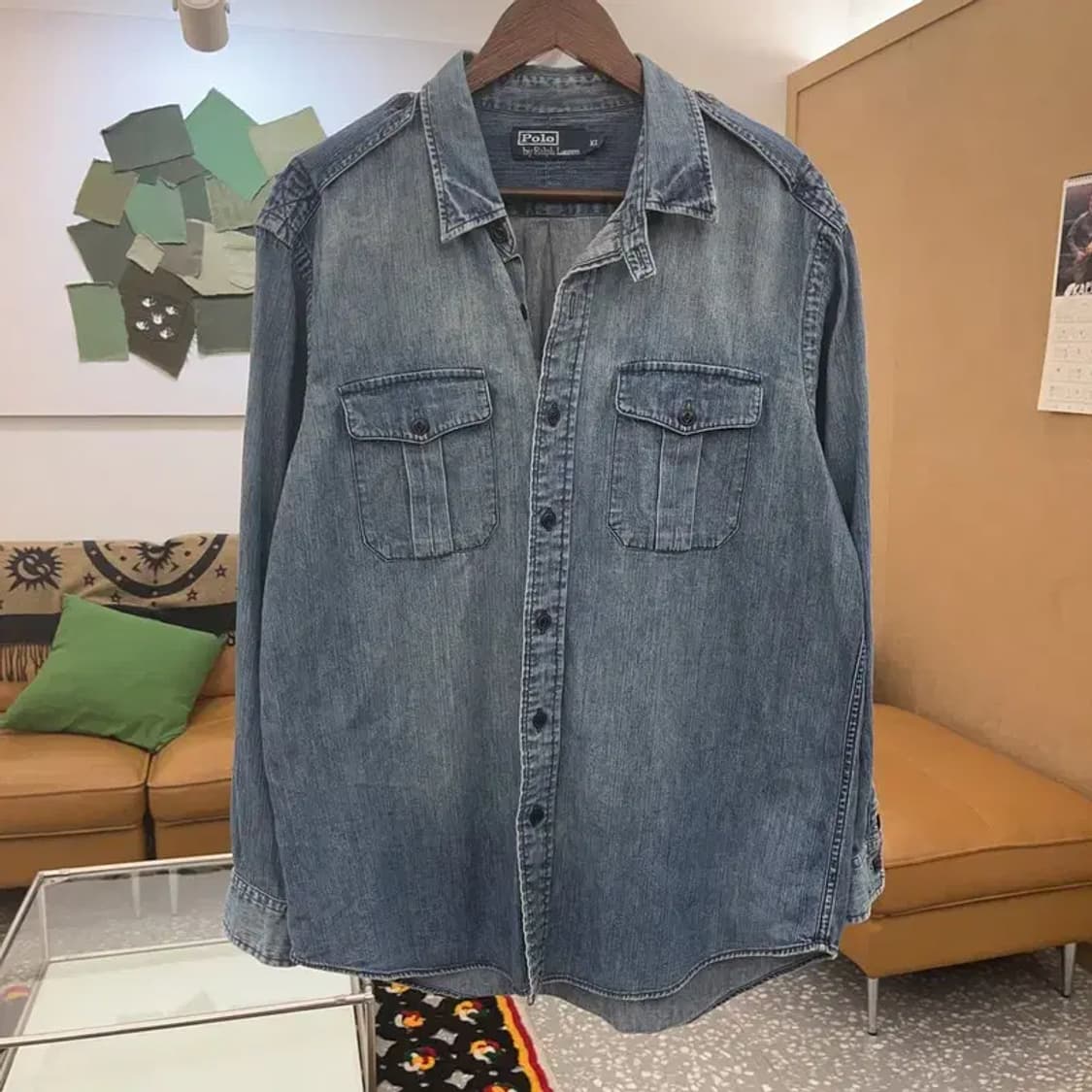 폴로 랄프로렌 빈티지 워싱 워크 데님 셔츠 XL C08520 상품이미지3