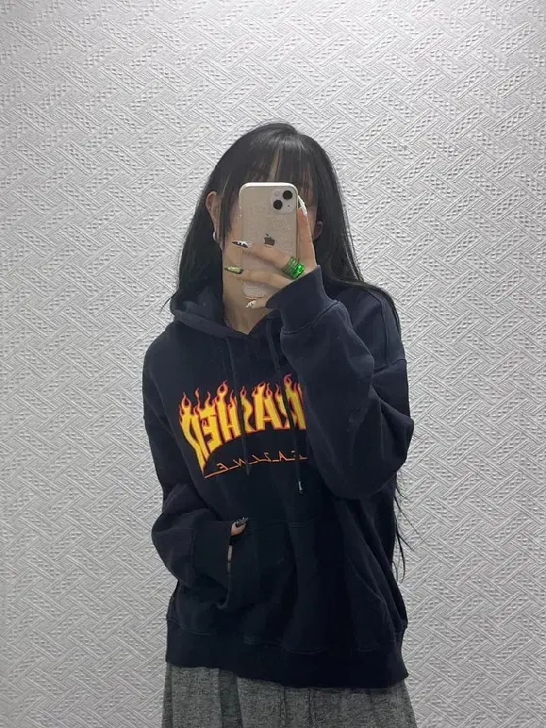 트레셔 올드스쿨 스트릿힙합 불꽃로고 후드티 L C08534 상품이미지2