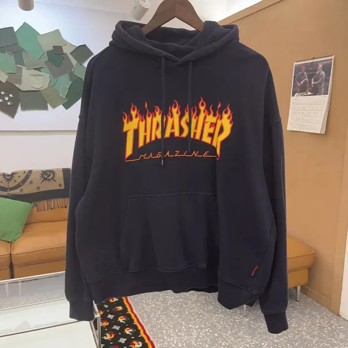 트레셔 올드스쿨 스트릿힙합 불꽃로고 후드티 L C08534 상품이미지3