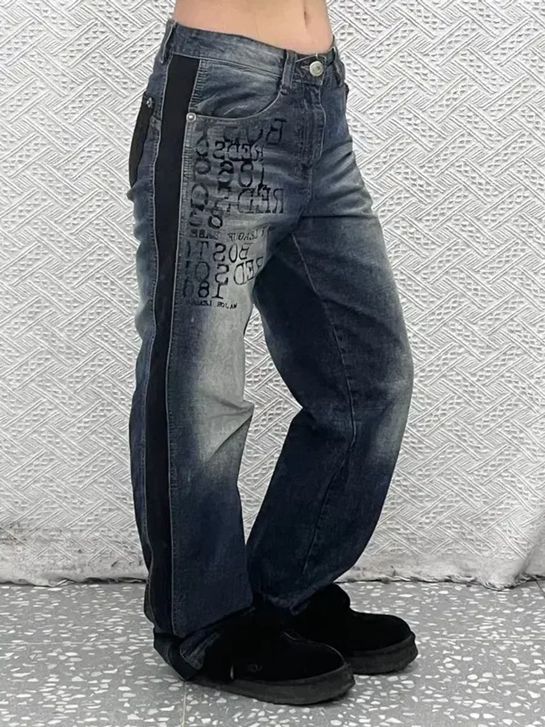 MLB 벨벳라인 스트릿 힙합 레터링 데님팬츠 31인치 C08548 상품이미지1