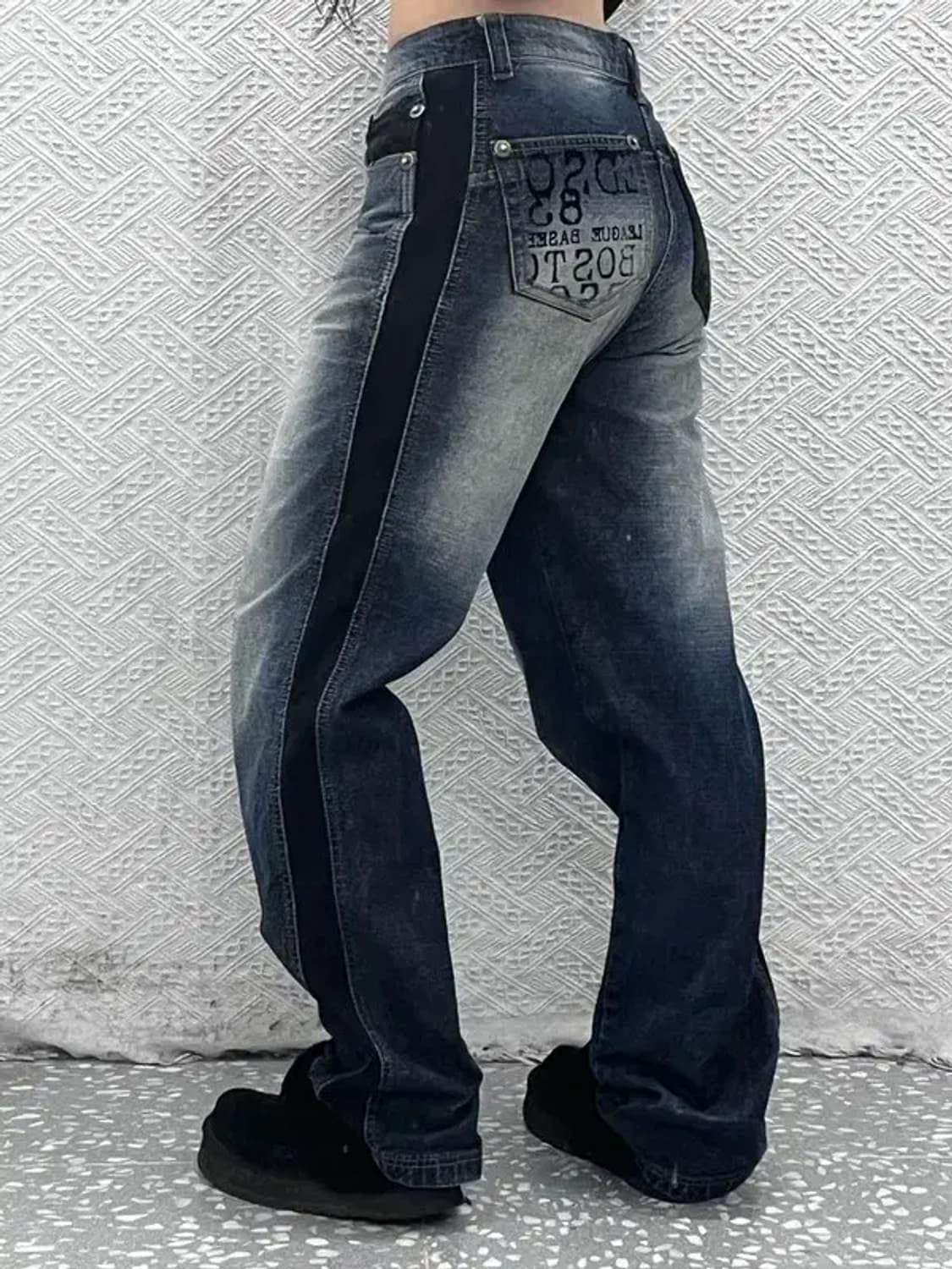 MLB 벨벳라인 스트릿 힙합 레터링 데님팬츠 31인치 C08548 상품이미지2