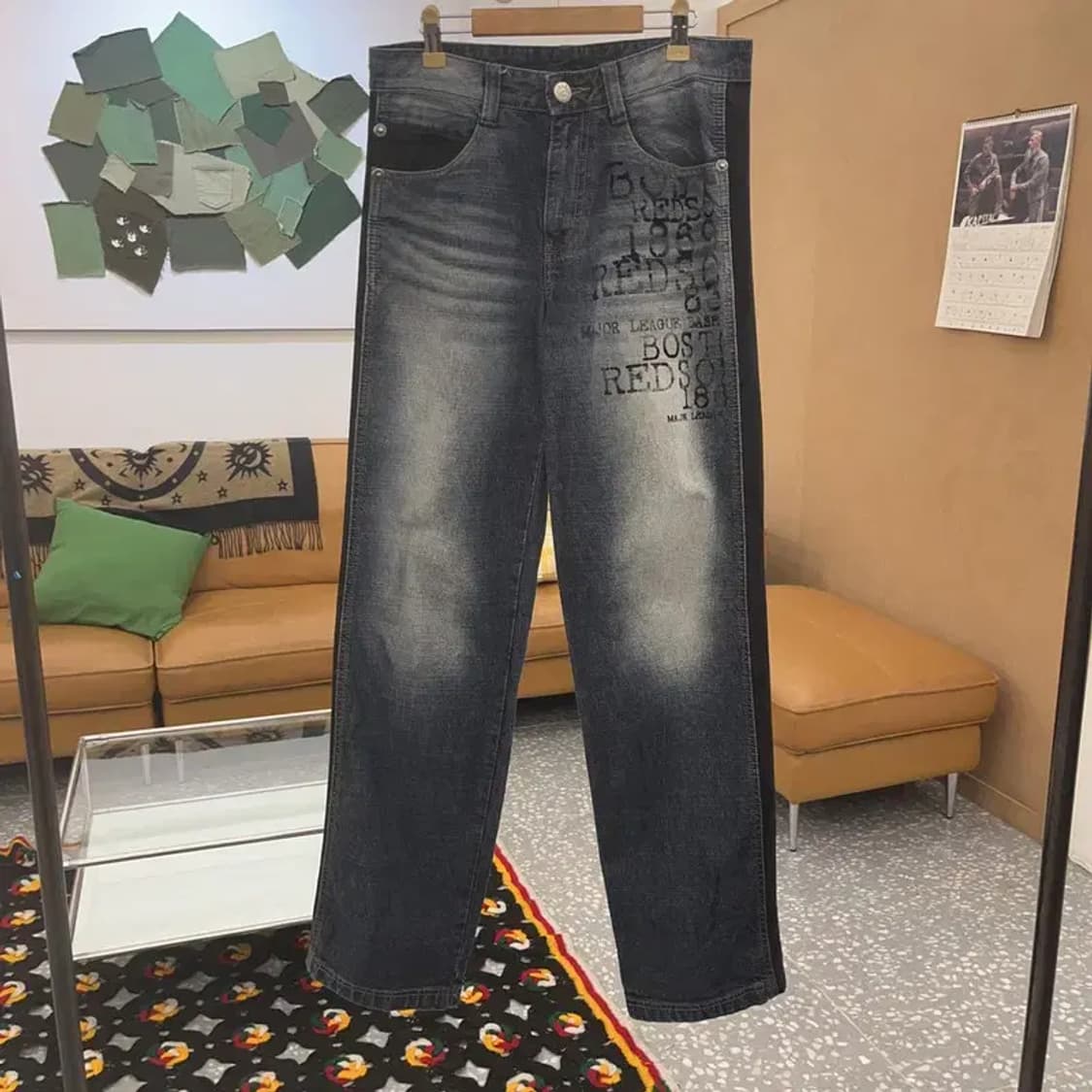 MLB 벨벳라인 스트릿 힙합 레터링 데님팬츠 31인치 C08548 상품이미지3
