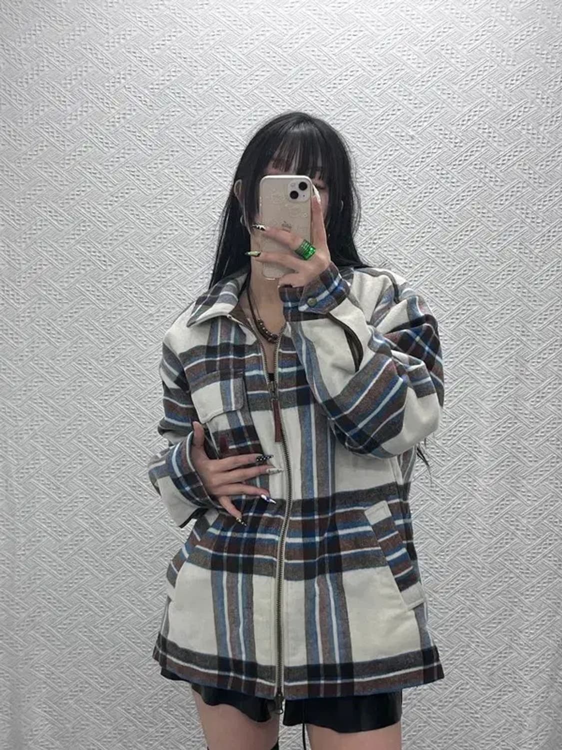 코닥 빈티지 컨트리 체크 울 모직 자켓 L C08560 상품이미지2