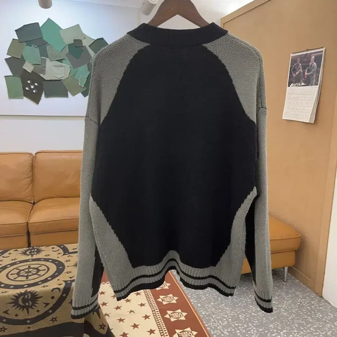 꼼파뇨 커브드 블록 스트릿 힙합 니트 집업 가디건 M C08568 상품이미지4