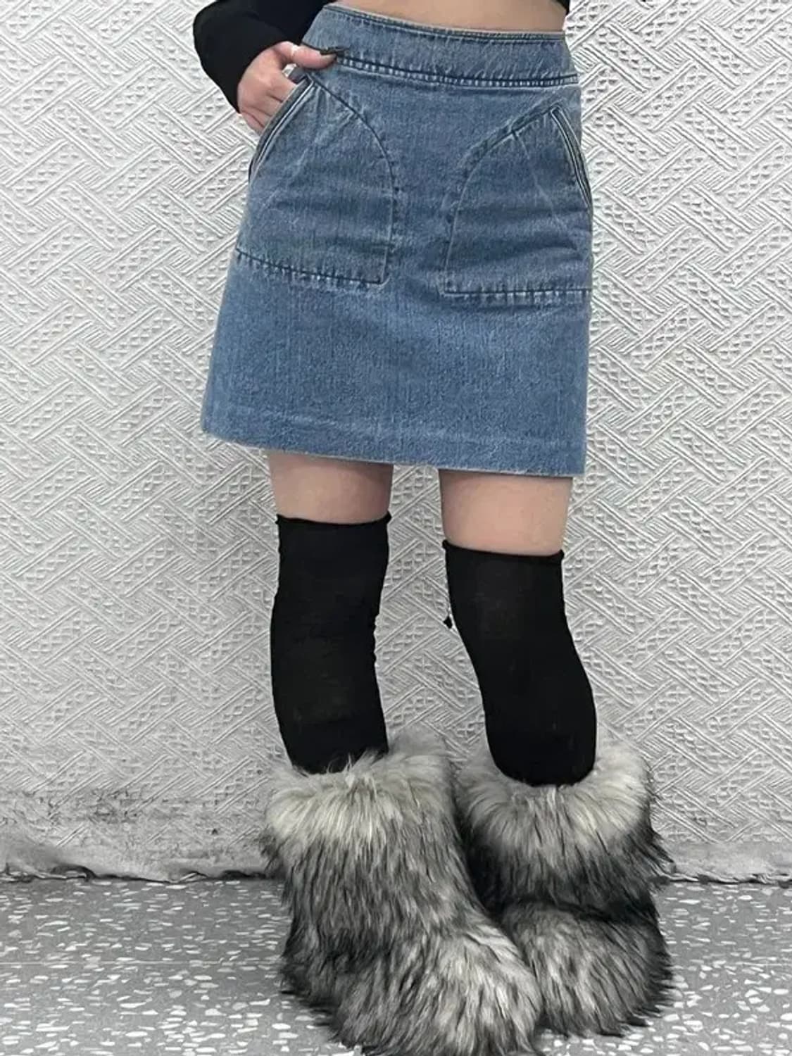 아페쎄 캐주얼 유니크 빅포켓 미니스커트 데님 청치마 34 C08587 상품이미지1