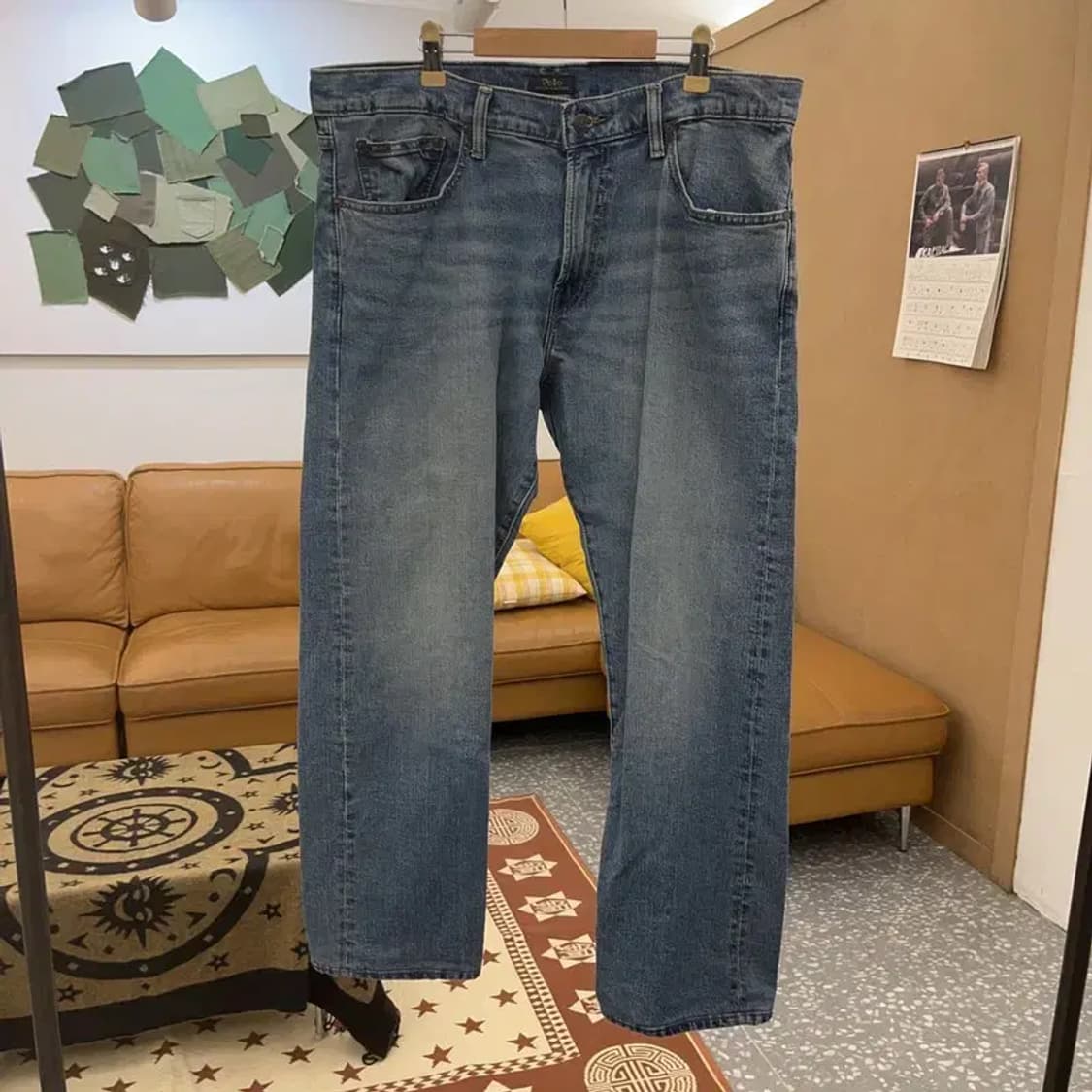 폴로 랄프로렌 빈티지 소가죽패치 워싱 데님팬츠 35인치 C08592 상품이미지3