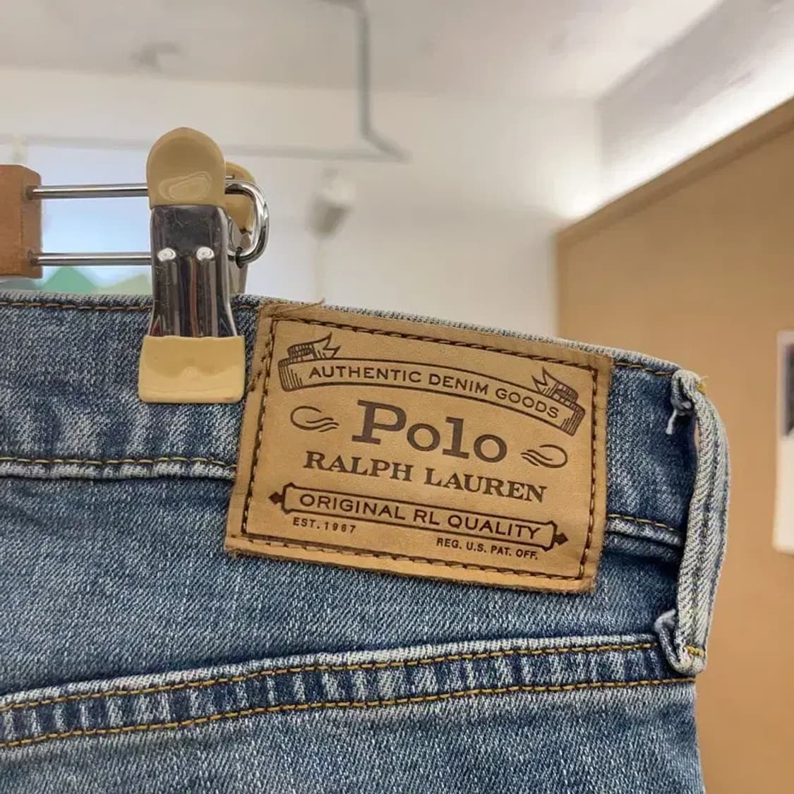 폴로 랄프로렌 빈티지 소가죽패치 워싱 데님팬츠 35인치 C08592 상품이미지5