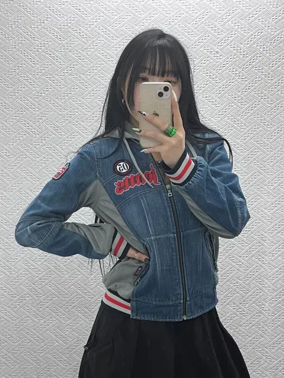 푸부 올드스쿨 레트로 Y2K 패치워크 데님 후드집업 M C08609 상품이미지1