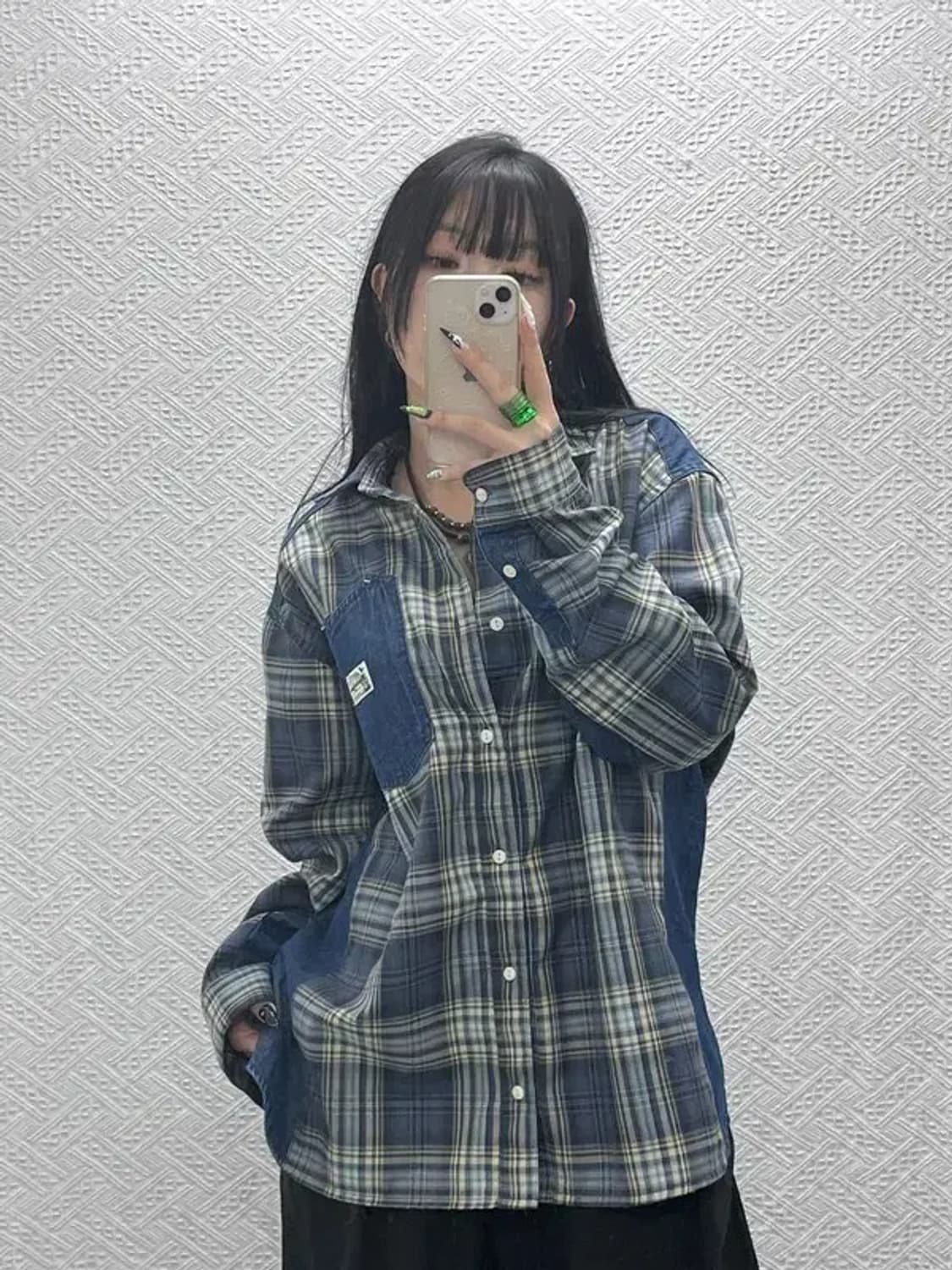 맥우드건 레이버 스트릿 데님패치워크 체크 셔츠 M C08614 상품이미지1