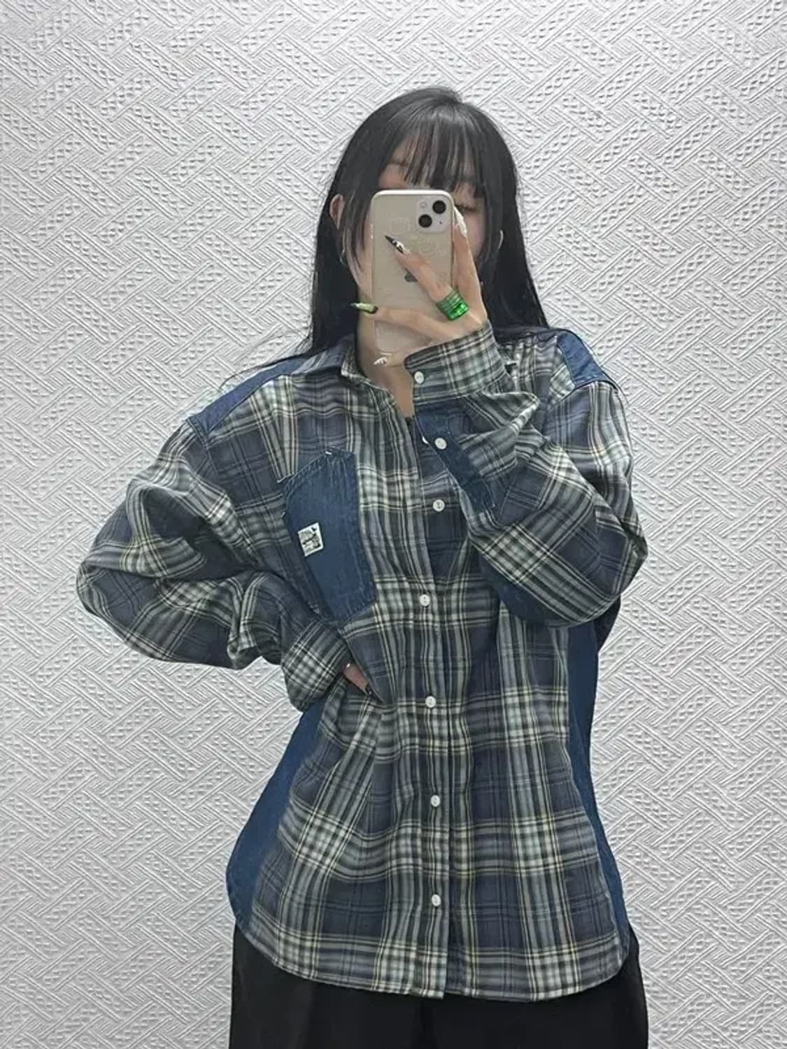 맥우드건 레이버 스트릿 데님패치워크 체크 셔츠 M C08614 상품이미지2