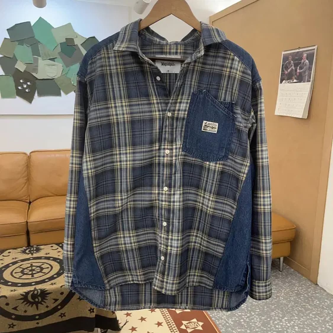 맥우드건 레이버 스트릿 데님패치워크 체크 셔츠 M C08614 상품이미지3