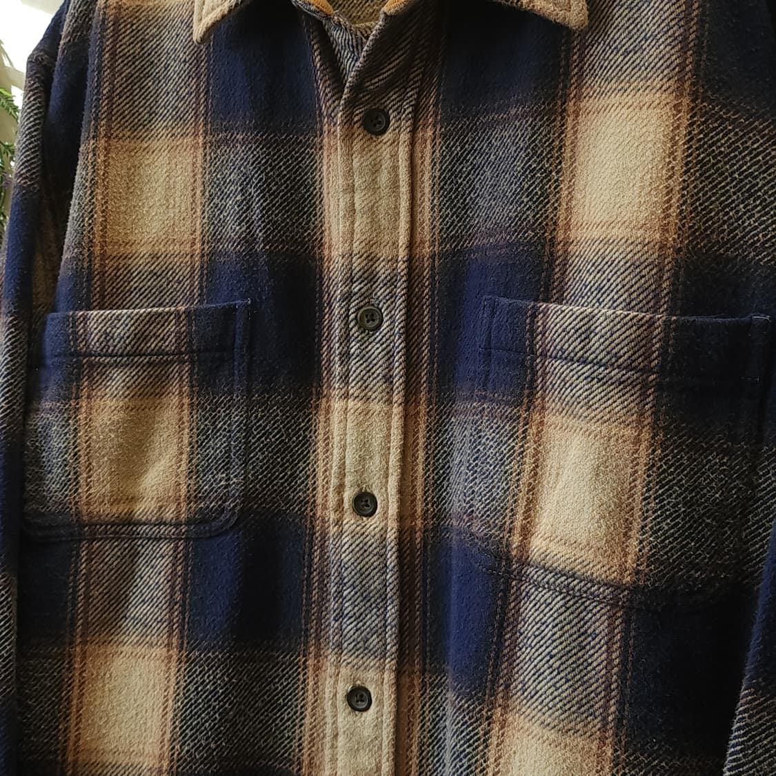 90s 아메리칸 빈티지 체크셔츠 헤비 플란넬 워크셔츠 빅체크 블루 L 상품이미지6