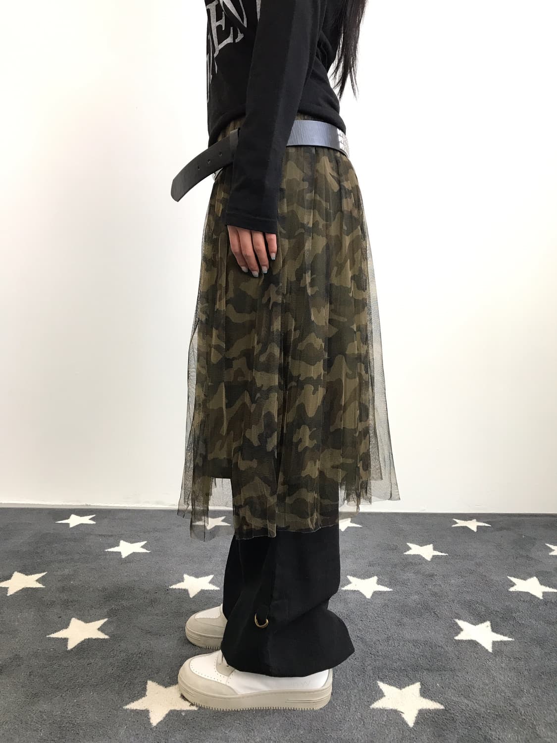Jpn Camo Tulle Mesh Layered Midi Skirt 상품이미지2