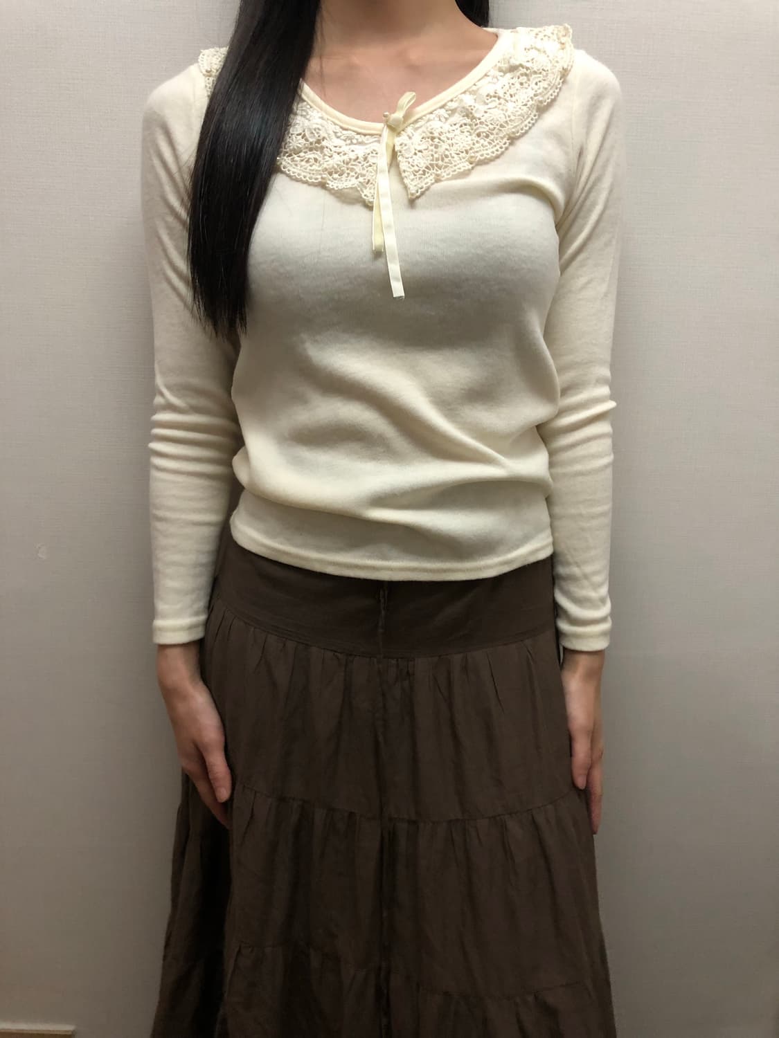 빈티지 아이보리 레이스 카라 티셔츠 상품이미지3