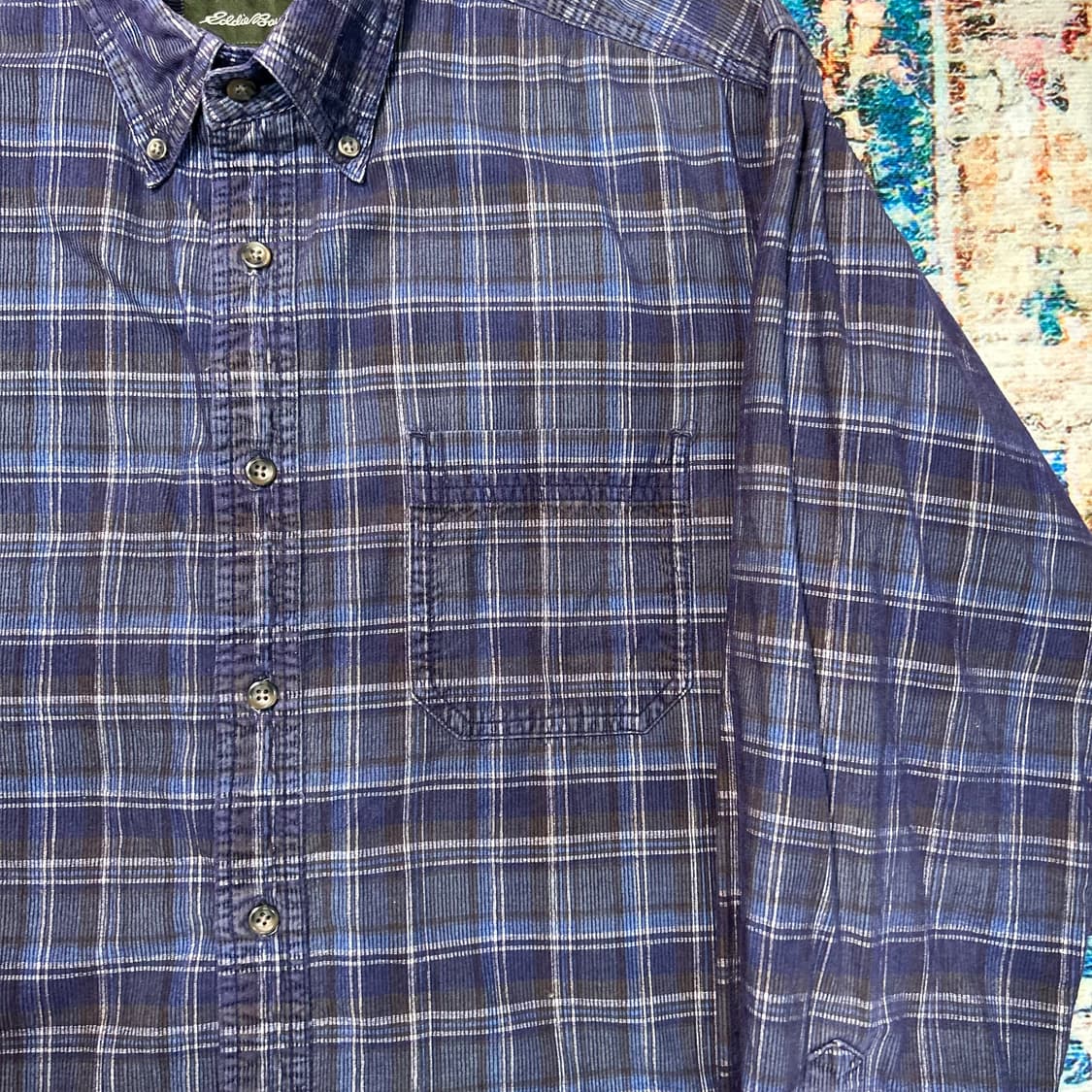 [L]90s 에디바우어 코듀로이 체크 셔츠 상품이미지4