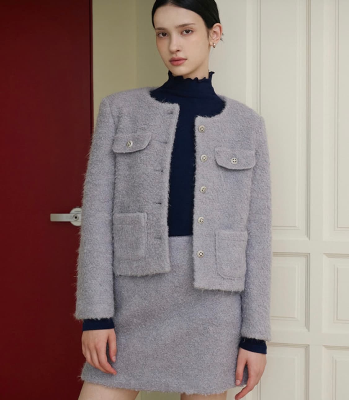 새상품)바이바이섭 부클 울 셋업 상품이미지1