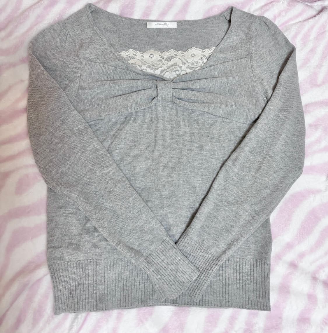 그레이 로걀 레이스 리본 니트 🎀🩶 상품이미지2