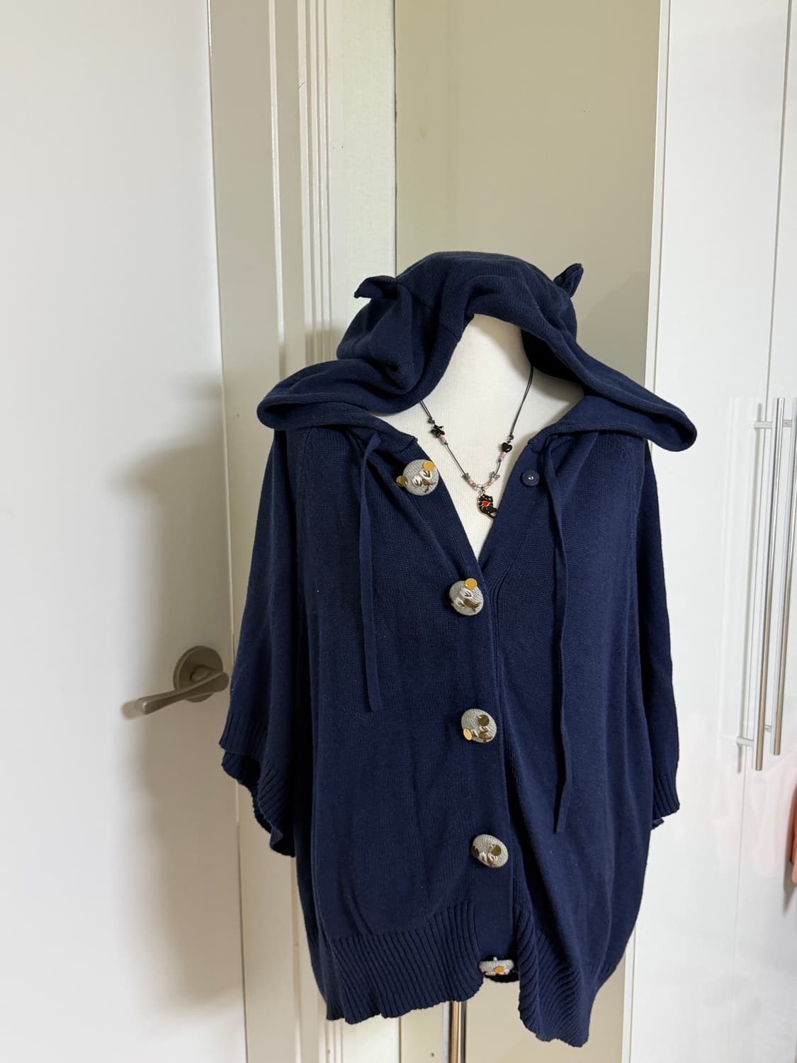 네코 네이비 반팔 후드 가디건 상품이미지2
