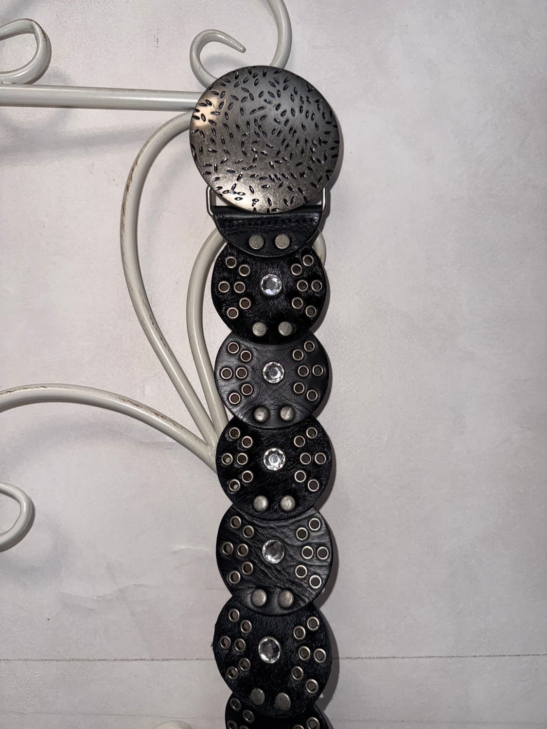 Black calf fur western punching belt 상품이미지5