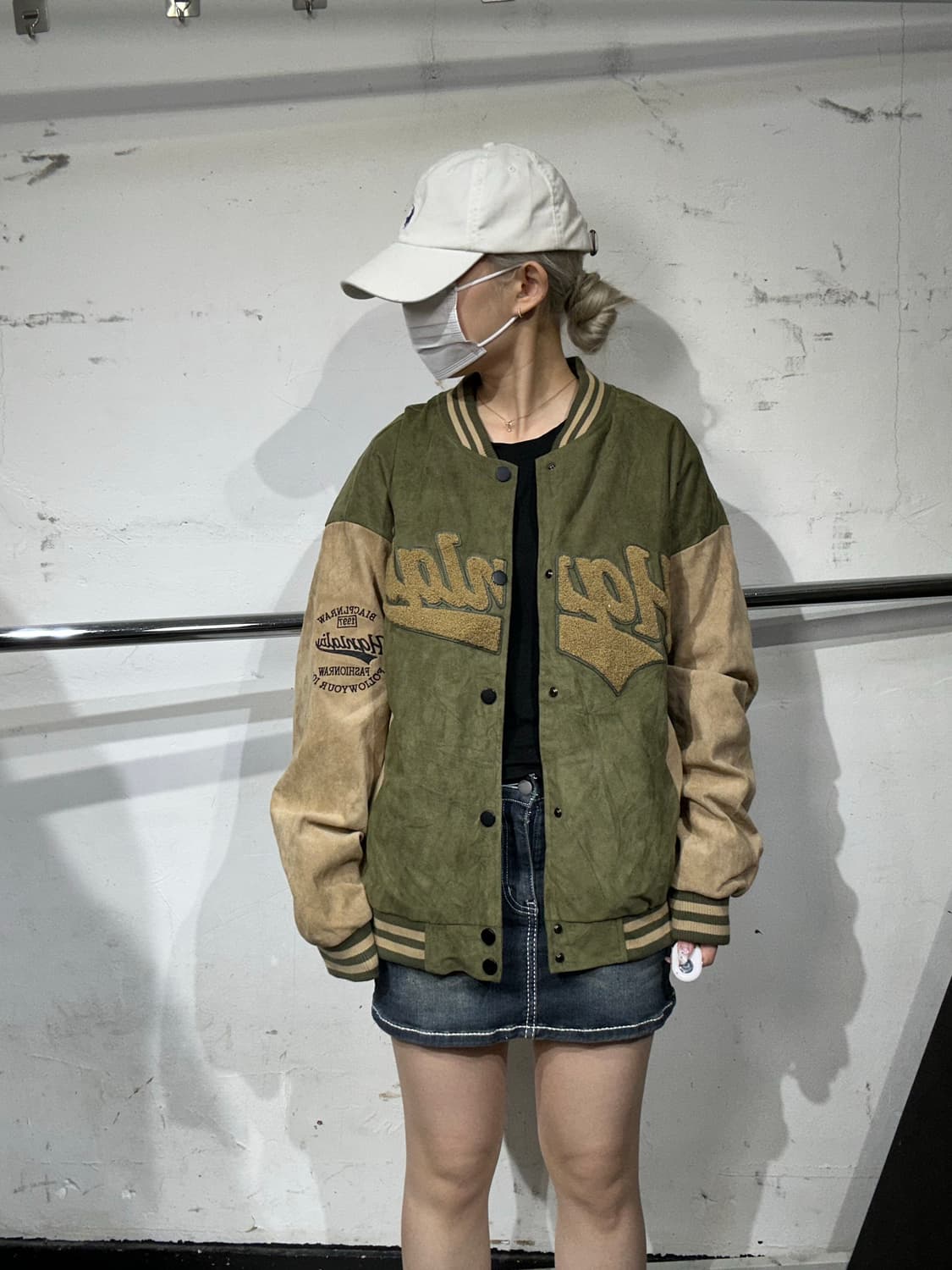 일본 빈티지 모카 카키 자수 바시티 스타디움 자켓 M 상품이미지2