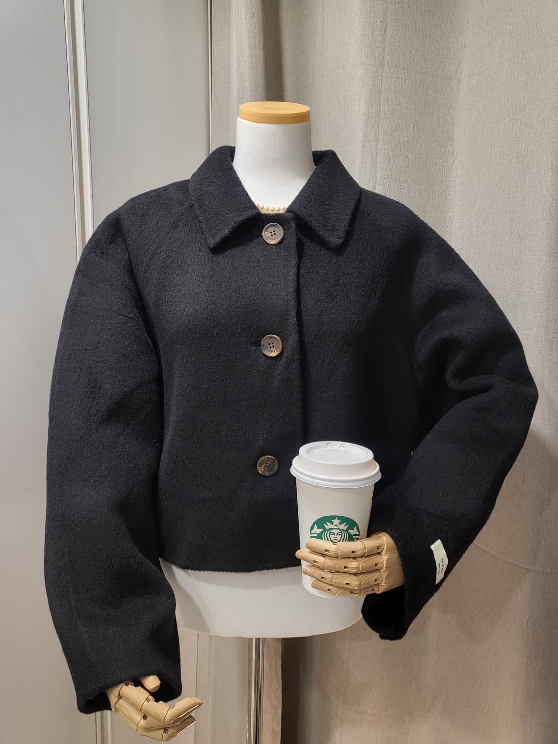 택포🎁새상품 울자켓 코트 핸드메이드 오버 루즈 단추 숏 상품이미지6