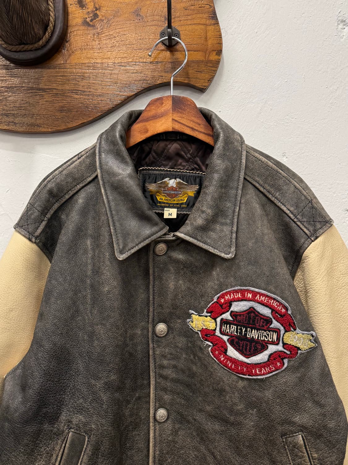 M) 90s Harley-Davidson Leather Varsity J 상품이미지1