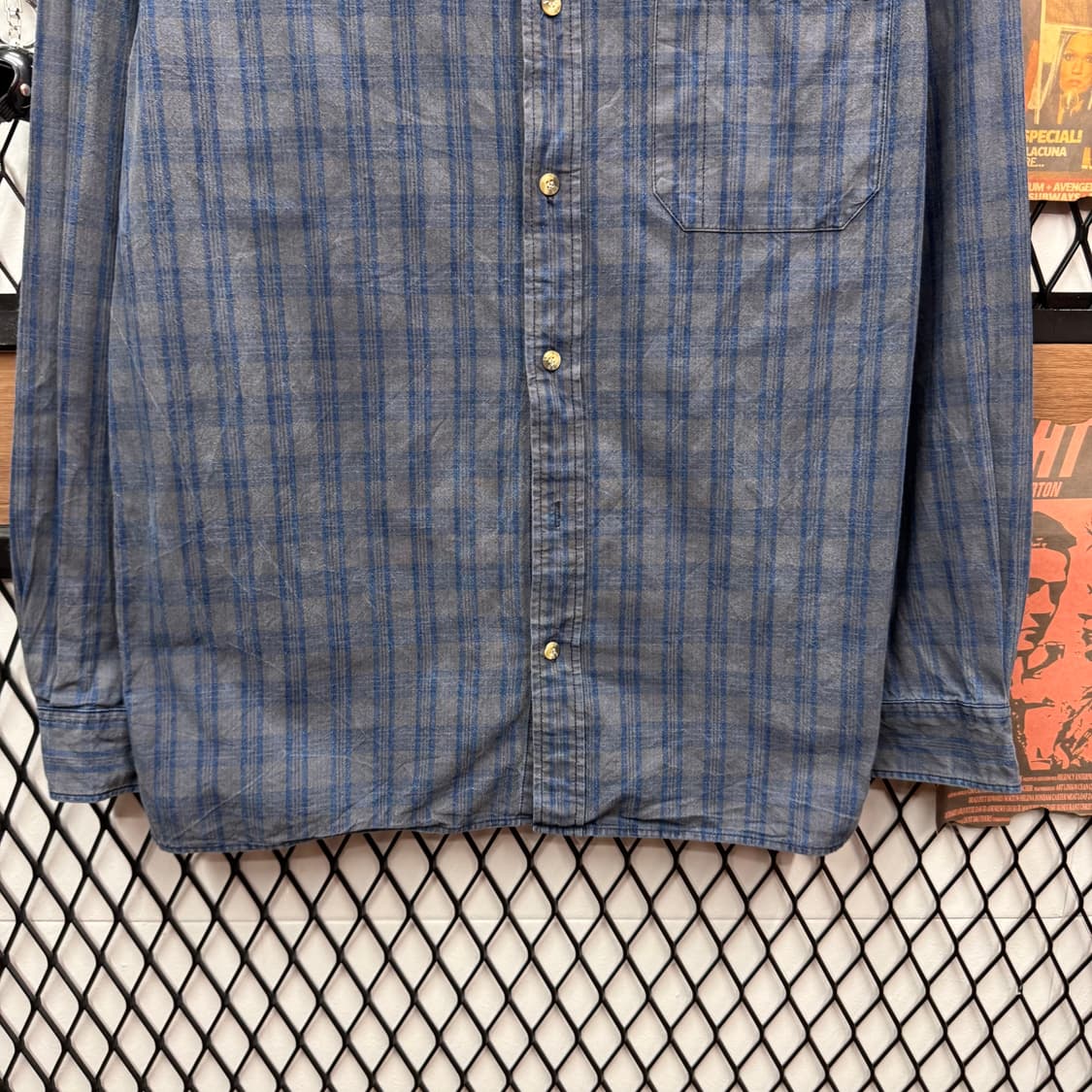 00s LEE 리 체크 패턴 셔츠 전면 원포켓 로고 포인트 네이비 상품이미지4