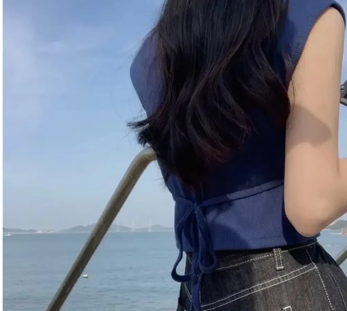 카라 리본 나시 민소매티 네이비 상품이미지3