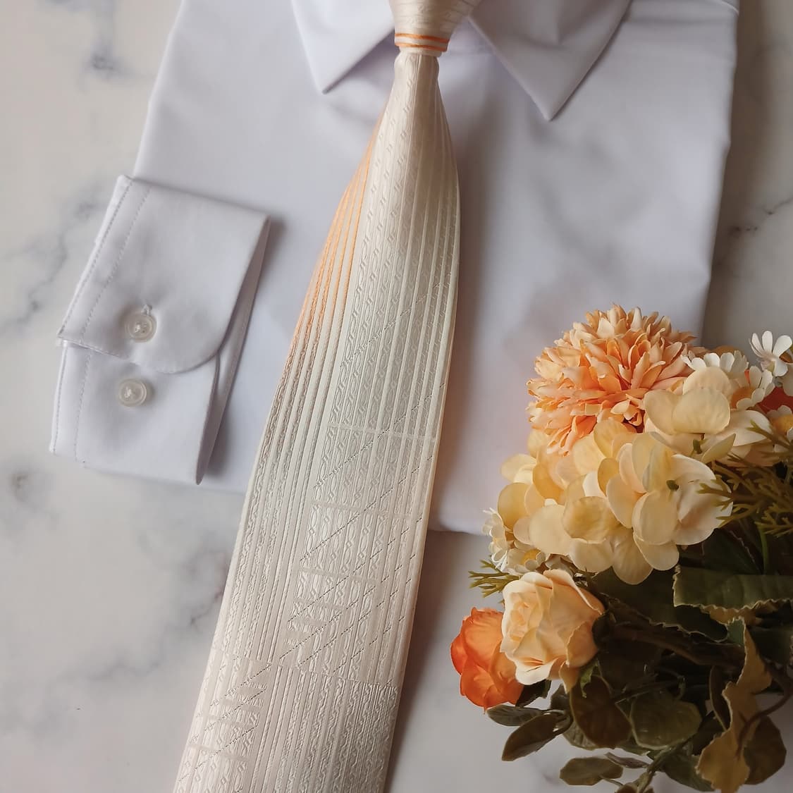 니나리치 실크 오렌지 스트라이프 넥타이 9.1cm A+등급 A19782 상품이미지5