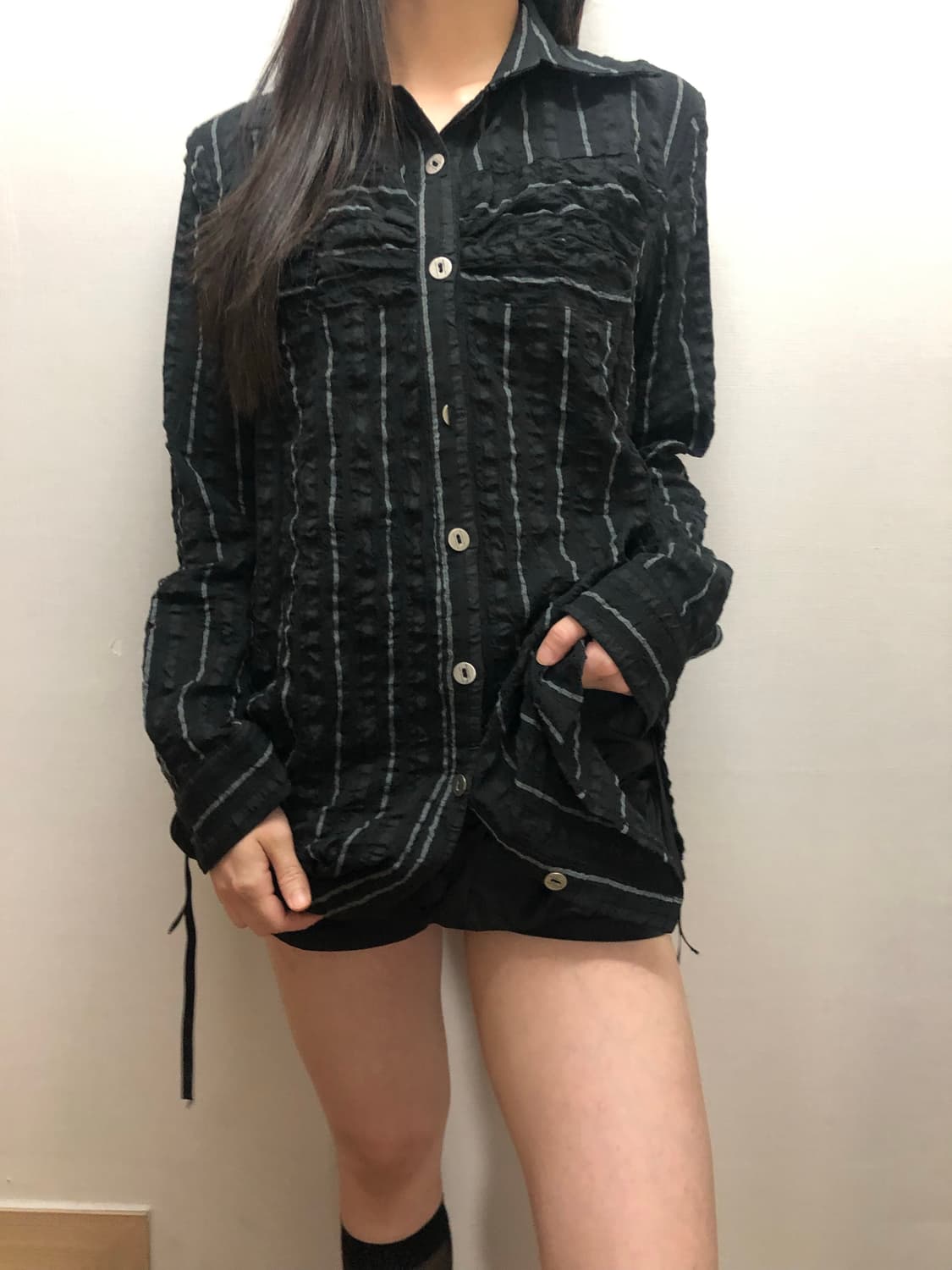 빈티지 블랙 스트라이프 셔링 셔츠 상품이미지7