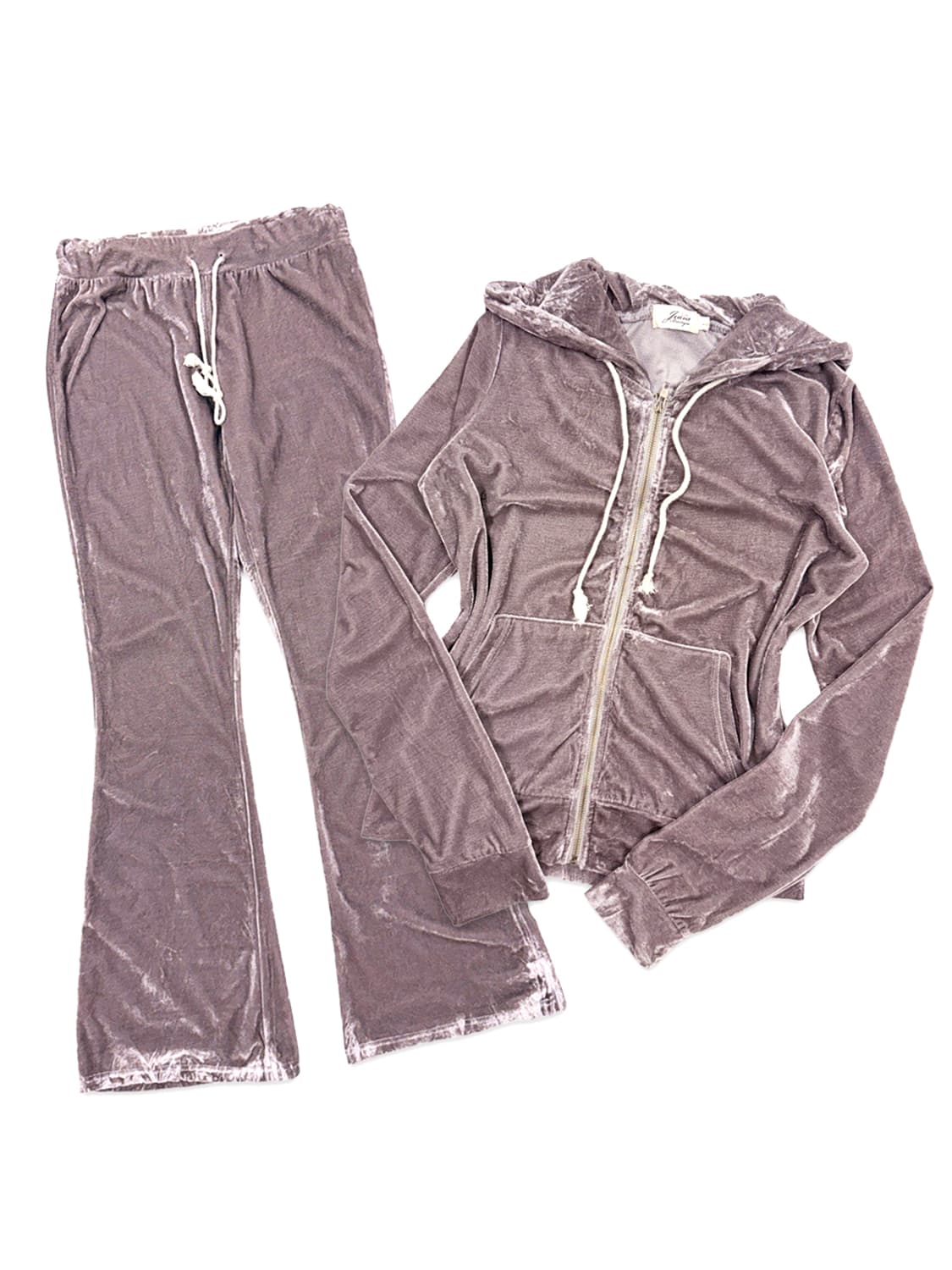 빈티지 핑크 로즈 벨벳 후드집업 부츠컷 셋업 상품이미지1