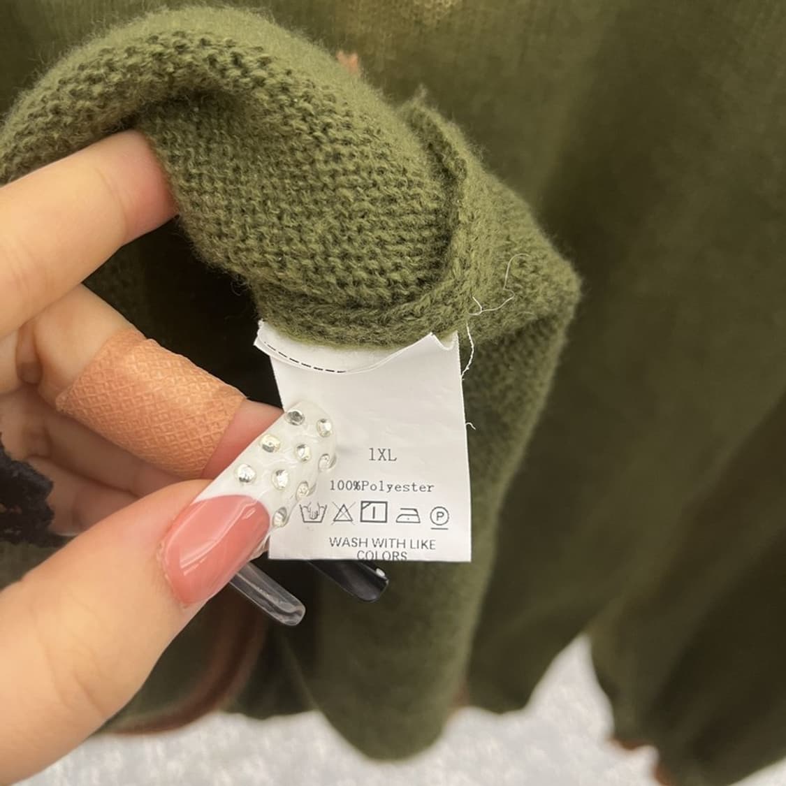 빈티지 코지 모리걸 여우 자수 말차카키 가디건 XL C10296 상품이미지5