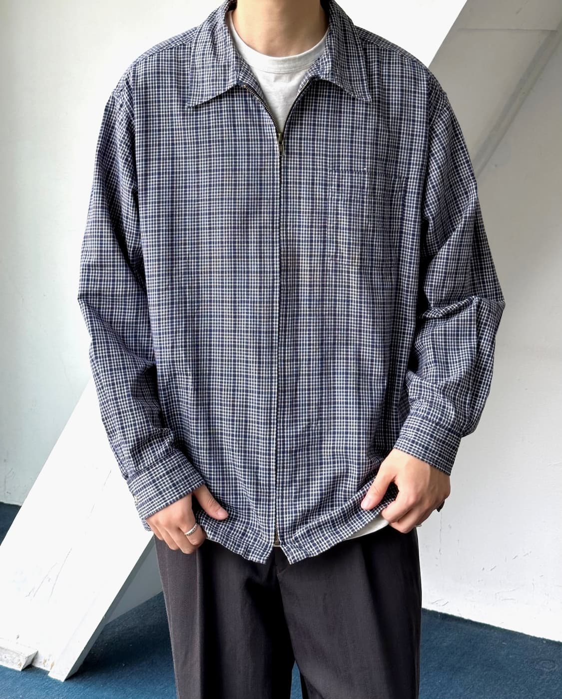 Natural cotton micro check zip shirket 상품이미지9