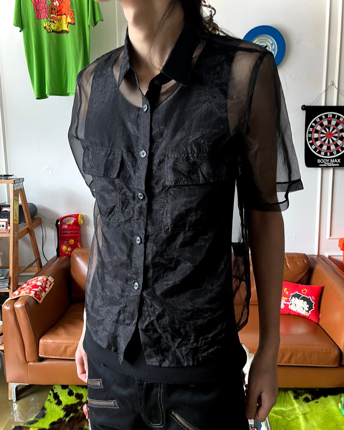 JPN Vintage See Through Black Half Shirt 상품이미지2
