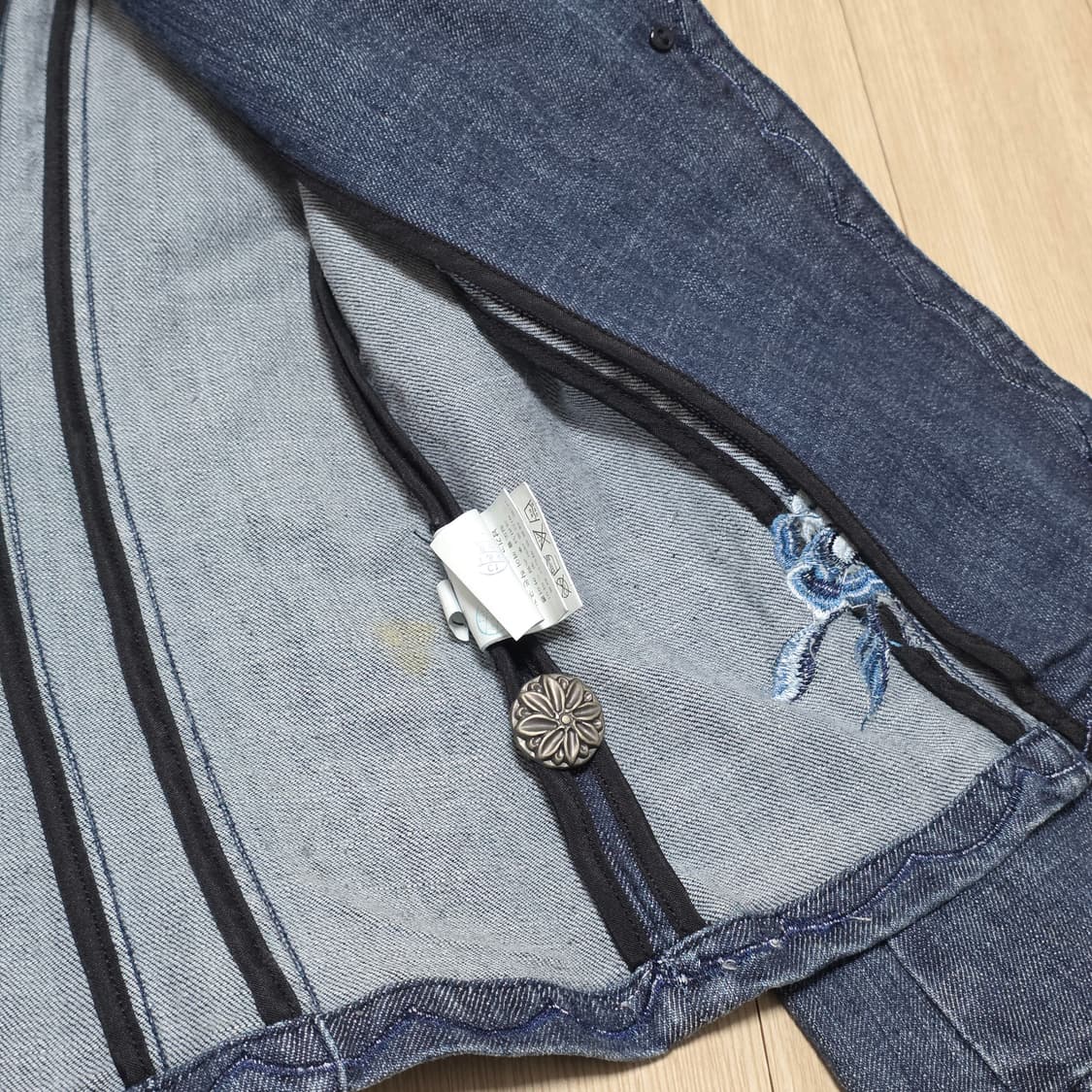 빈티지) 로맨틱 모리걸st 플라워 블루 자수 앤틱 데님 여성 청자켓 상품이미지8