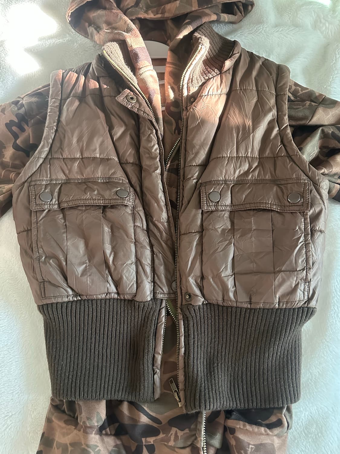 빈티지 카모 후드집업, 패딩조끼 상품이미지2
