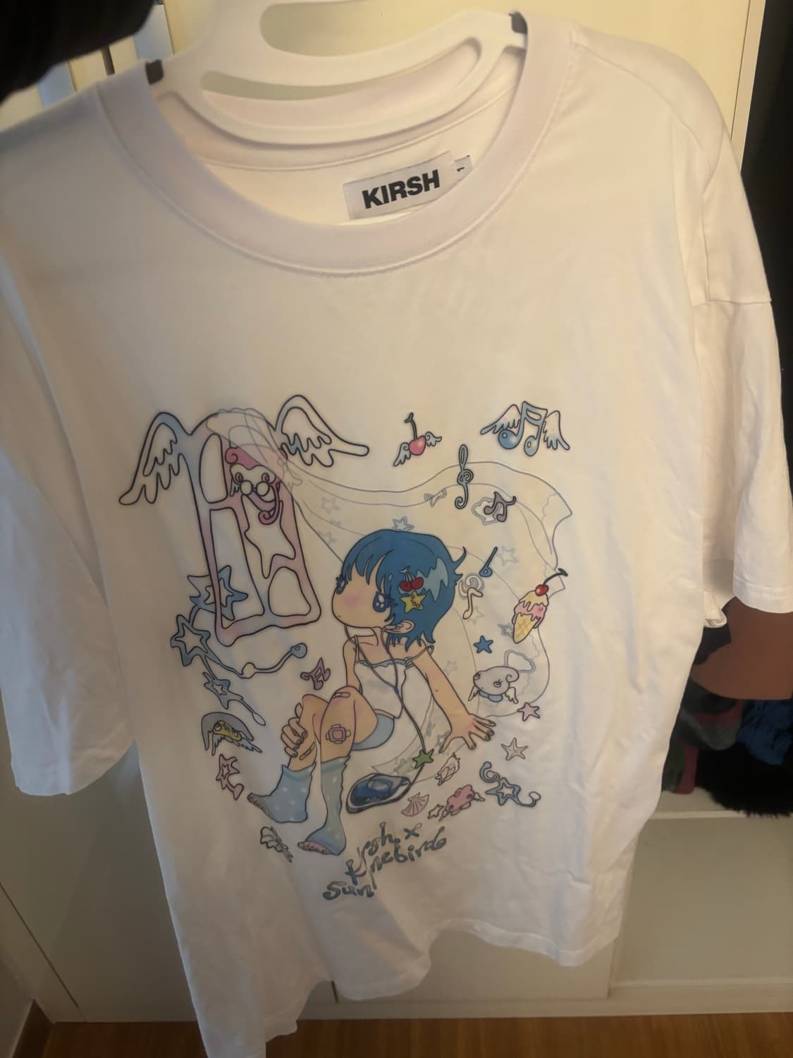 키르시X썬원버드 메인 그래픽 빅 오버 사이즈 티셔츠 화이트,  상품이미지1