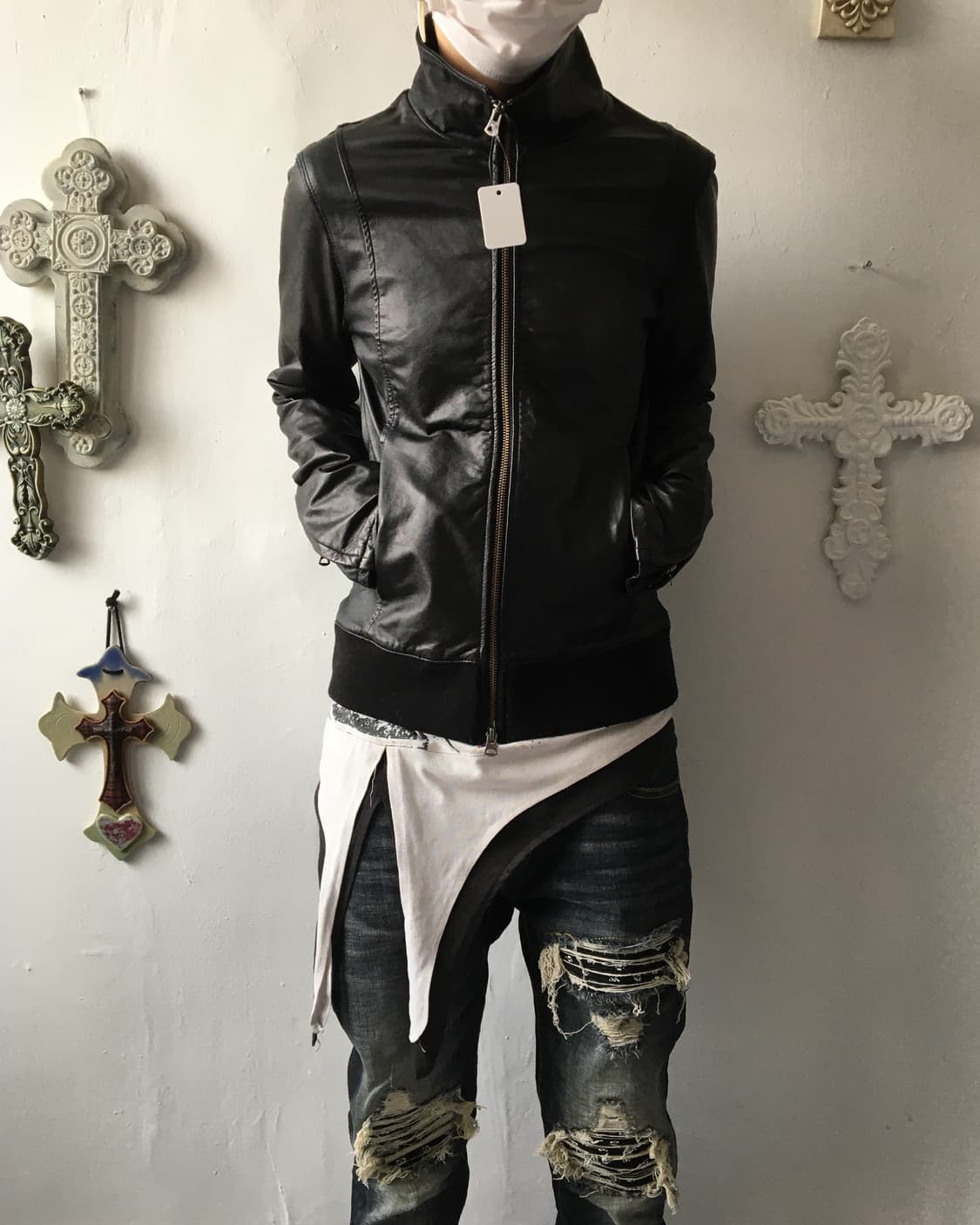 High neck lamb skin leather jacket 상품이미지1